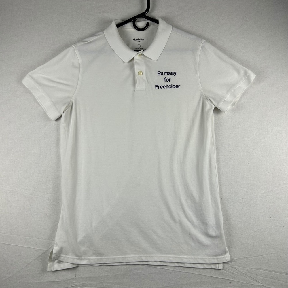 Goodfellow & Co Mens Loring Polo Shirt White L Ramsay for Freeholder Embroidered